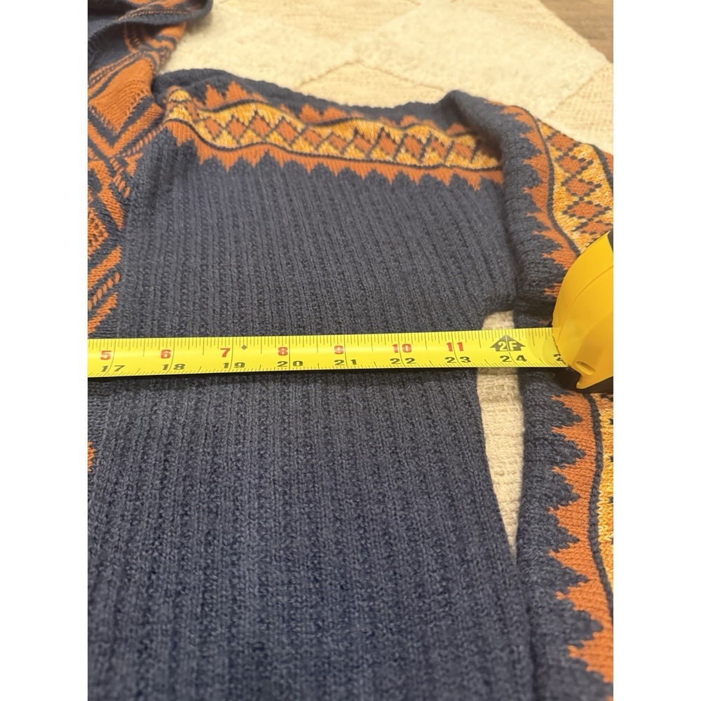 Lucky Brand Southwestern Aztec Cardigan Med Blue Oversize Boho Retro Cozy Hooded - Picture 7 of 9